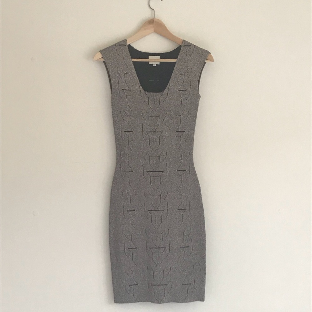 REISS Alfredo Black & Gold Metallic Bodycon Dress